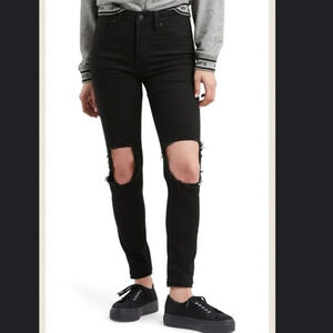 Levi’s 721 Ripped High Waist Cropped Raw Hem Skinny Jeans